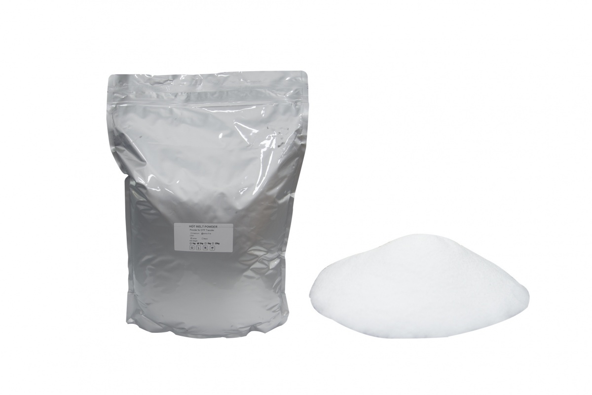 DTF hot melt powder, white
high elastic medium tpu, 120-250µ mesh
Packaging: 1 kg/bag, 24 kg/box